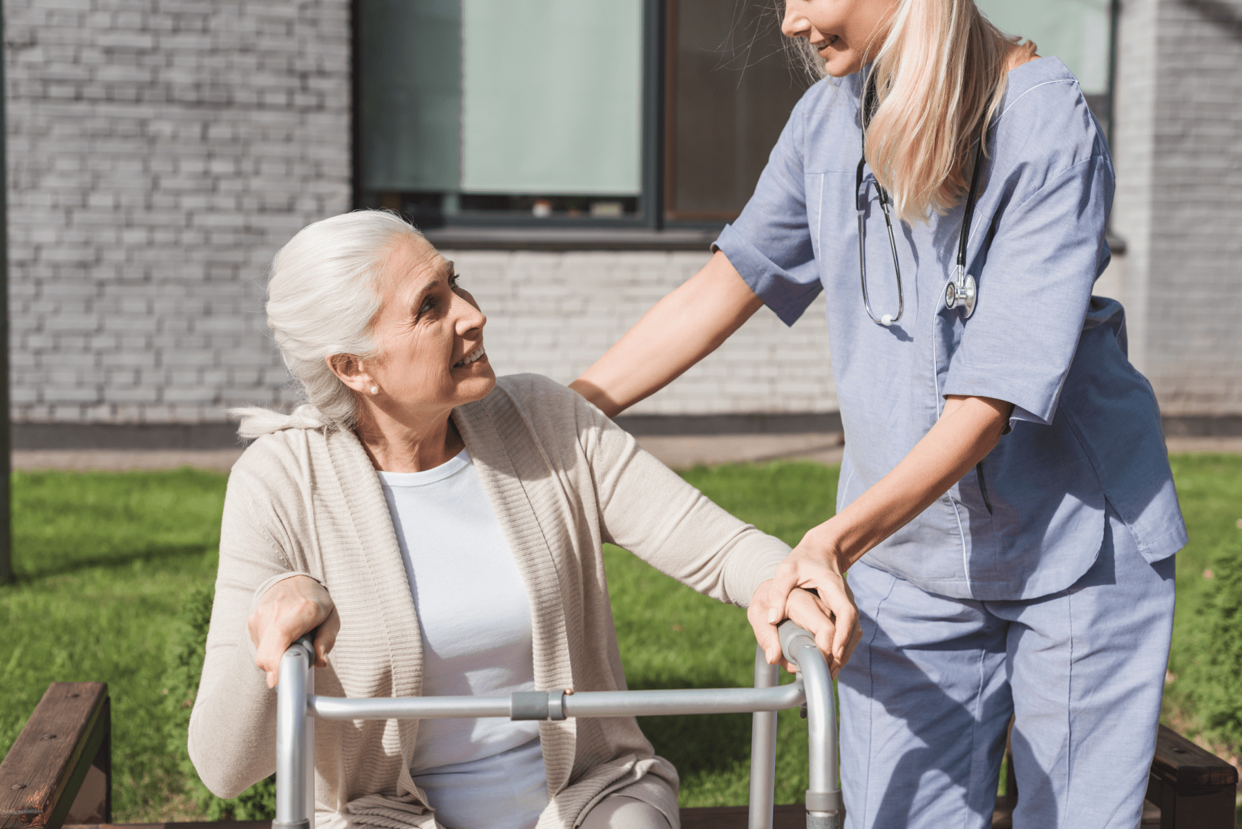 Compassionate care worker with elderly patient